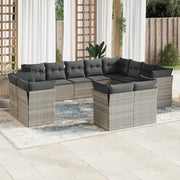 Loungeset poly rattan lichtgrijs 12-delig