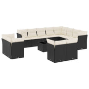 13-piece Lounge Set with Cushions, poly rattan black