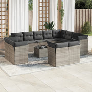 Loungeset 13-delig poly rattan grijs met kussens