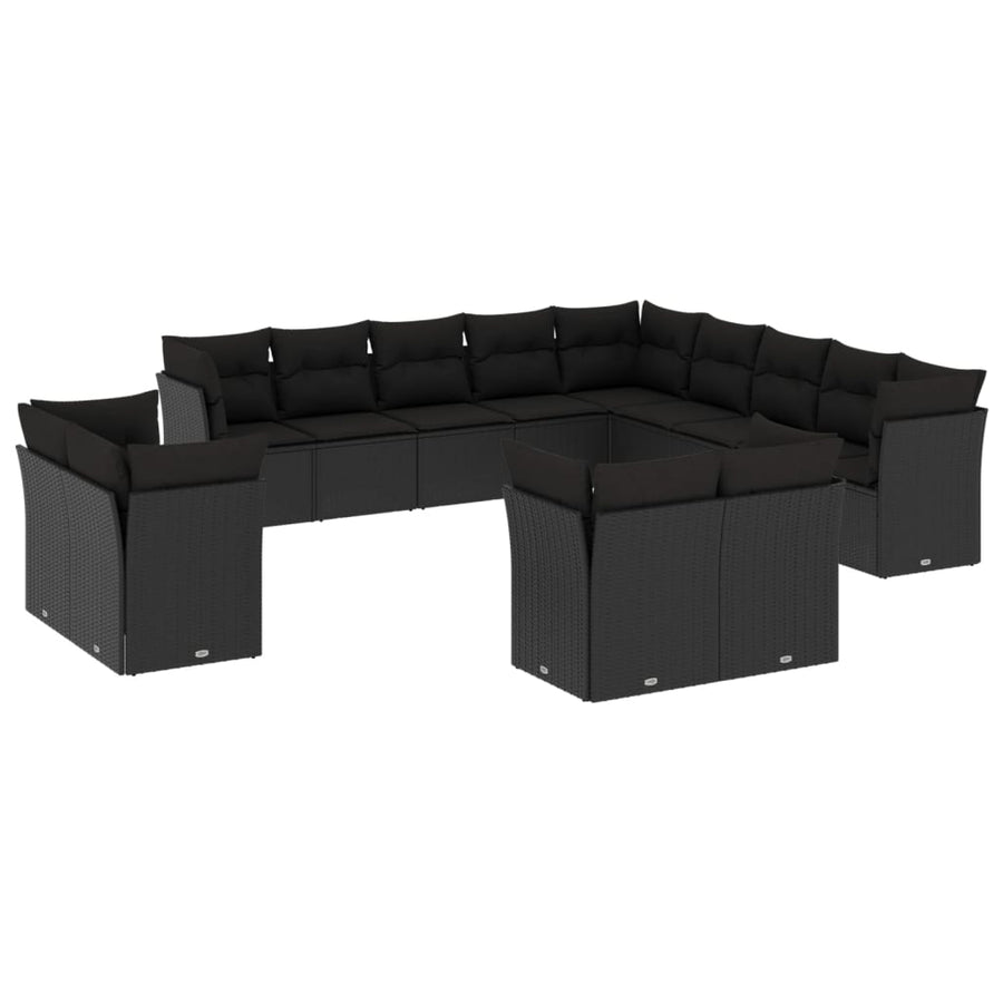 13-Delige Loungeset Met Kussens Poly Rattan Zwart