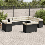 13-piece Lounge Set with Cushions, poly rattan black