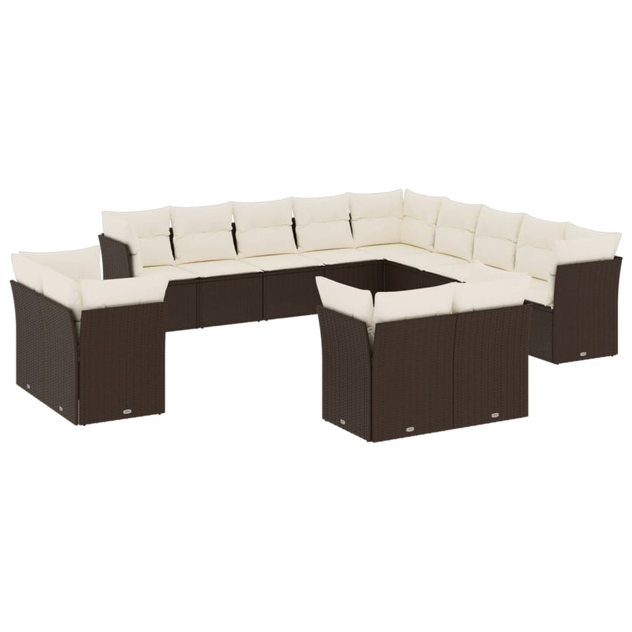 3-Delige Loungeset Met Kussens Poly Rattan Bruin en crème Zonder tafel