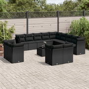 14-piece Lounge Set with Cushions, Polyrattan Black