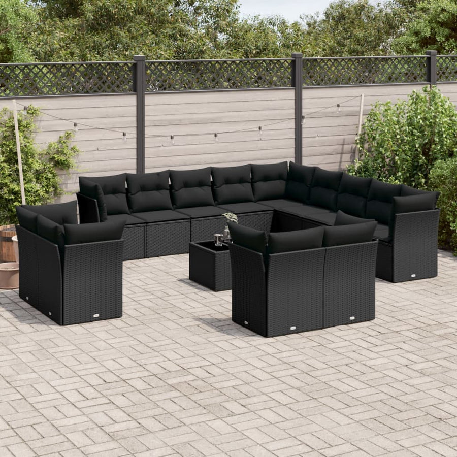 14-Delige Loungeset Met Kussens Poly Rattan Zwart