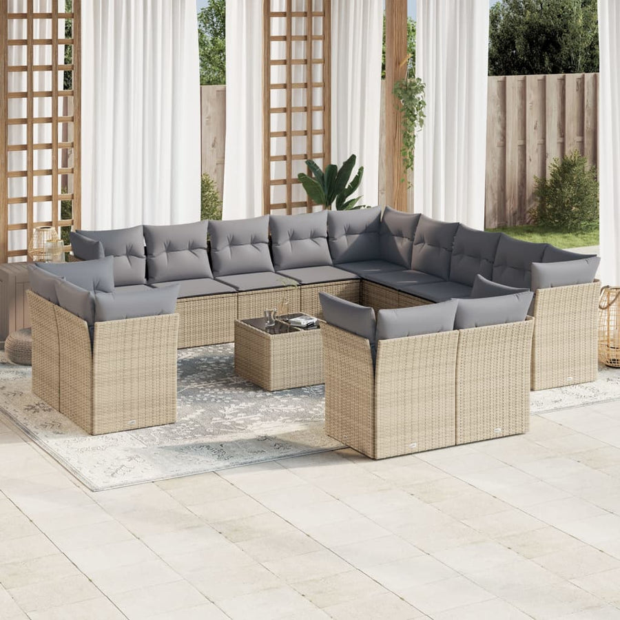 14-Delige Loungeset Met Kussens Poly Rattan Beige