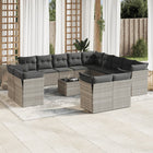 14-piece Lounge Set with cushions poly rattan light grey