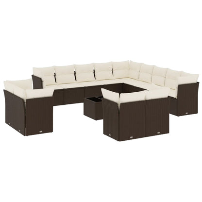 14-delige Loungeset met kussens poly rattan bruin