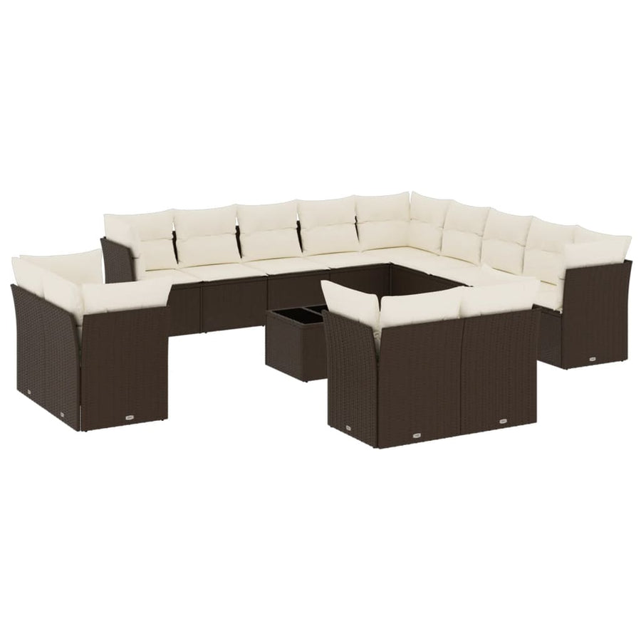 14-delige Loungeset met kussens poly rattan bruin