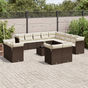 14-piece Loungeset with cushions poly rattan brown