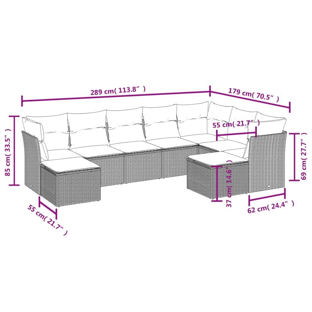 9-Delige Loungeset Met Kussens Poly Rattan Zwart