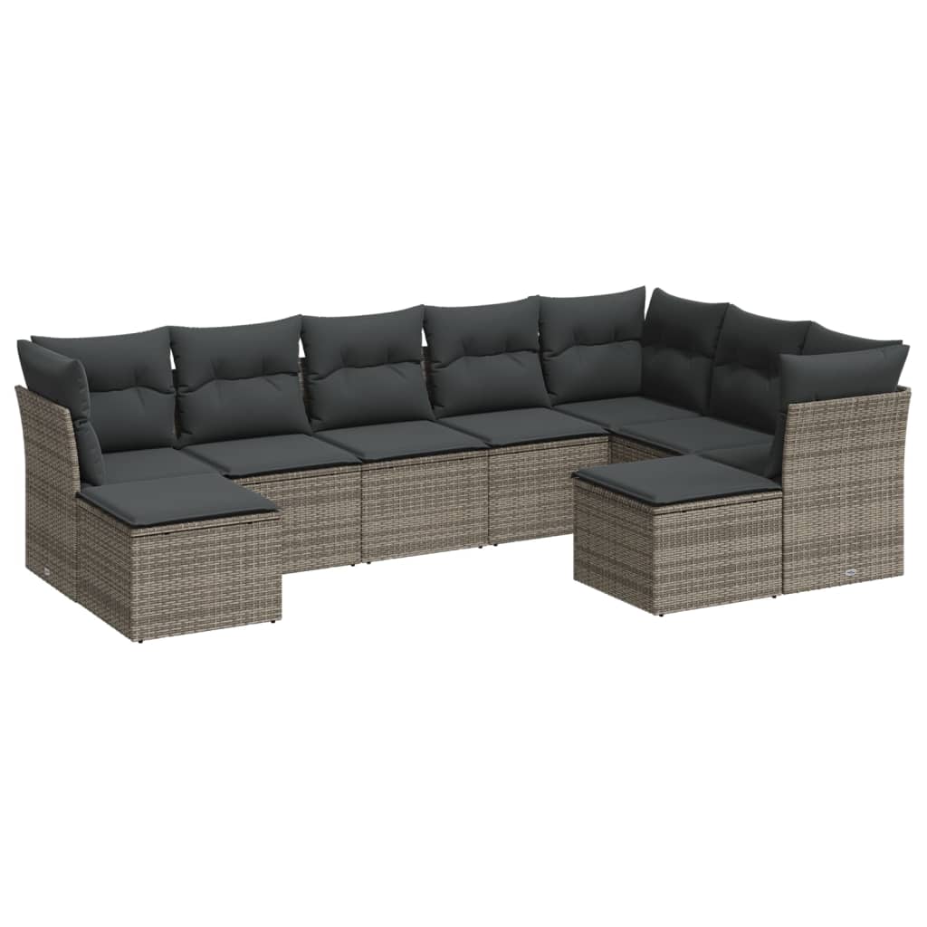 9-Delige Loungeset Met Kussens Poly Rattan Grijs