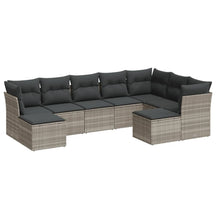 9-delige Loungeset met kussens poly rattan lichtgrijs