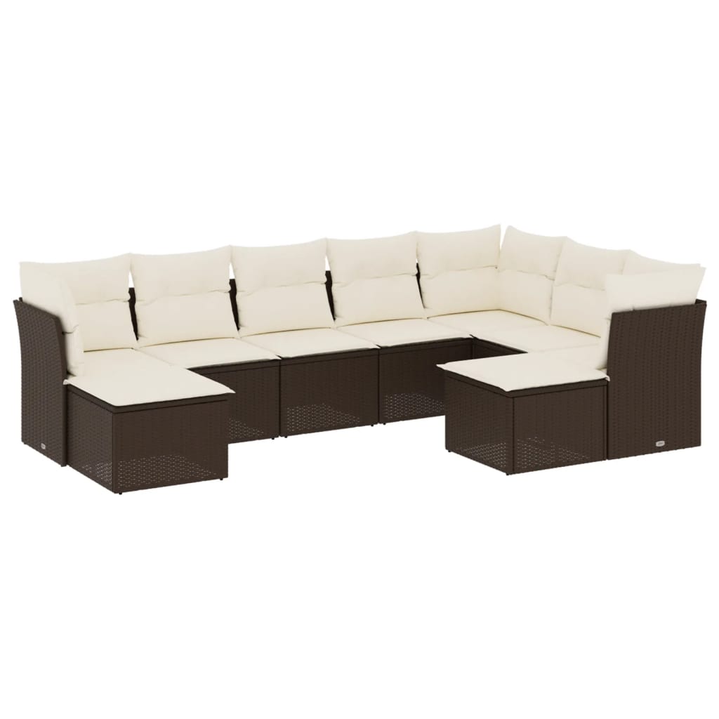 9-delige Loungeset met kussens poly rattan bruin Bruin en crème Zonder tafel