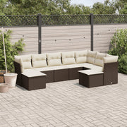 Loungeset poly rattan bruin 9-delig