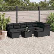 10-piece Loungeset with Cushions Poly Rattan Black