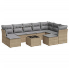 10-Delige Loungeset Met Kussens Poly Rattan Beige