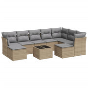 10-piece Lounge Set with Cushions Poly Rattan Beige
