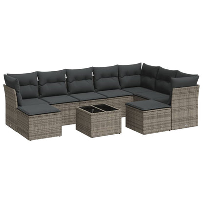 10-Delige Loungeset Met Kussens Poly Rattan Grijs