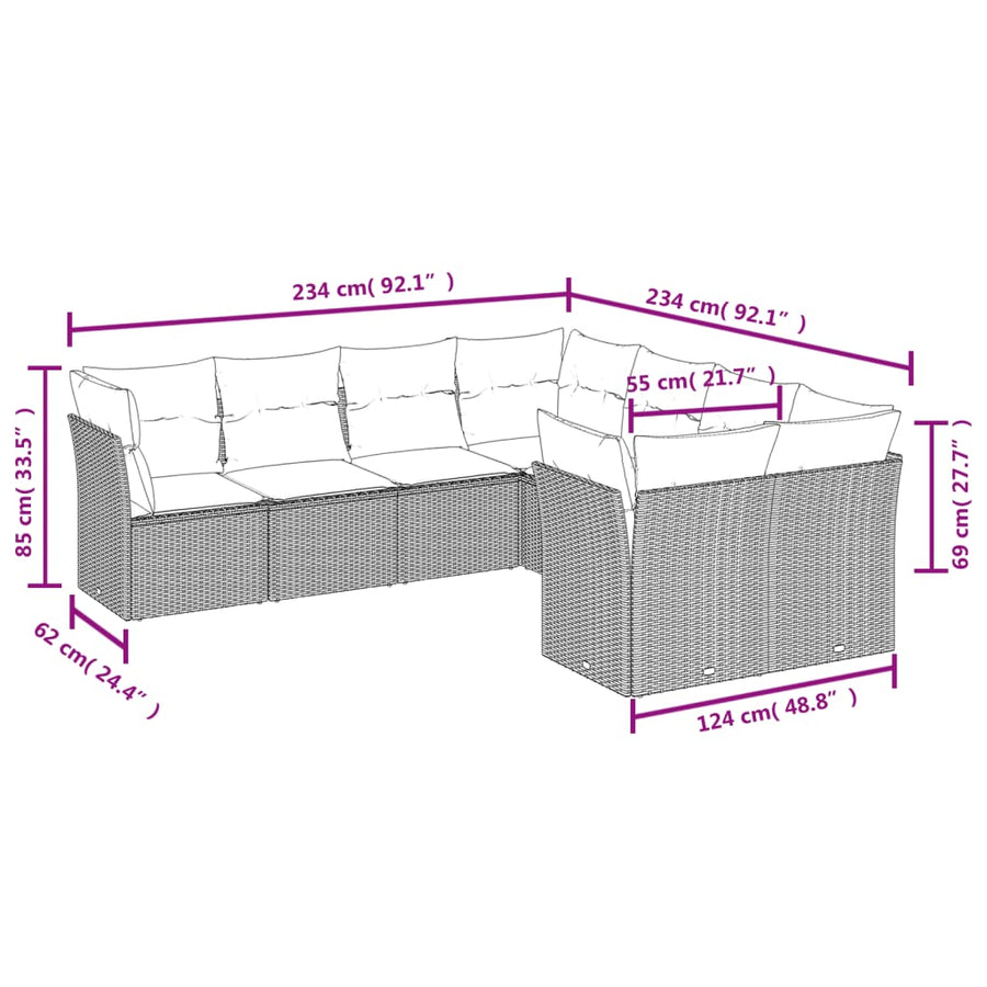 8-Delige Loungeset Met Kussens Poly Rattan Zwart