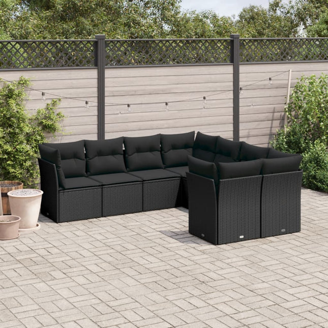 8-Delige Loungeset Met Kussens Poly Rattan Zwart