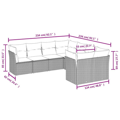 8-delige Loungeset met kussens poly rattan lichtgrijs