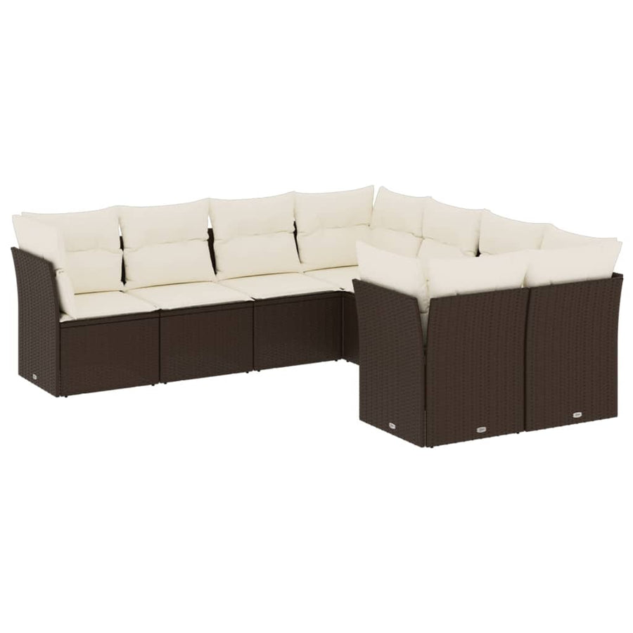 8-delige Loungeset met kussens poly rattan bruin Bruin en crème