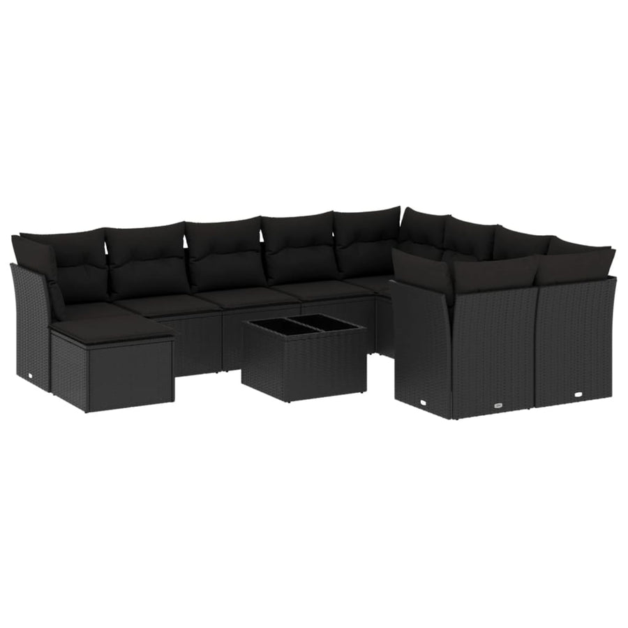 11-Delige Loungeset Met Kussens Poly Rattan Zwart