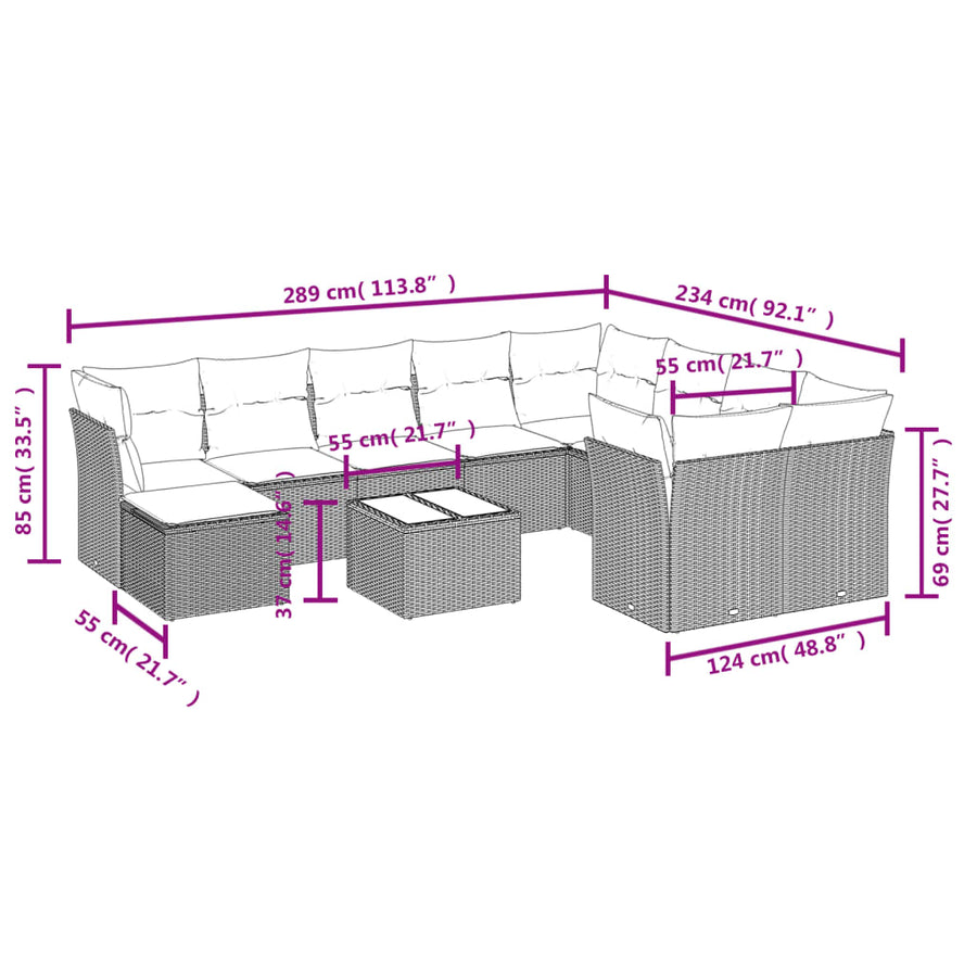 11-Delige Loungeset Met Kussens Poly Rattan Zwart