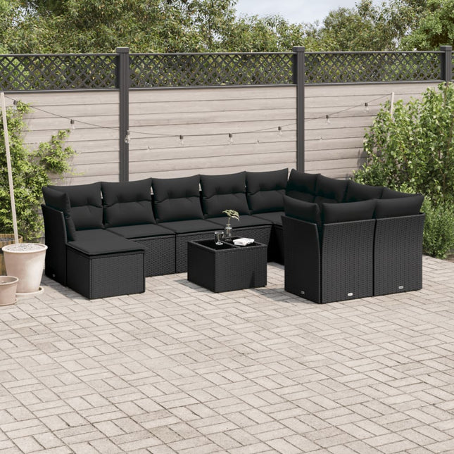 11-Delige Loungeset Met Kussens Poly Rattan Zwart