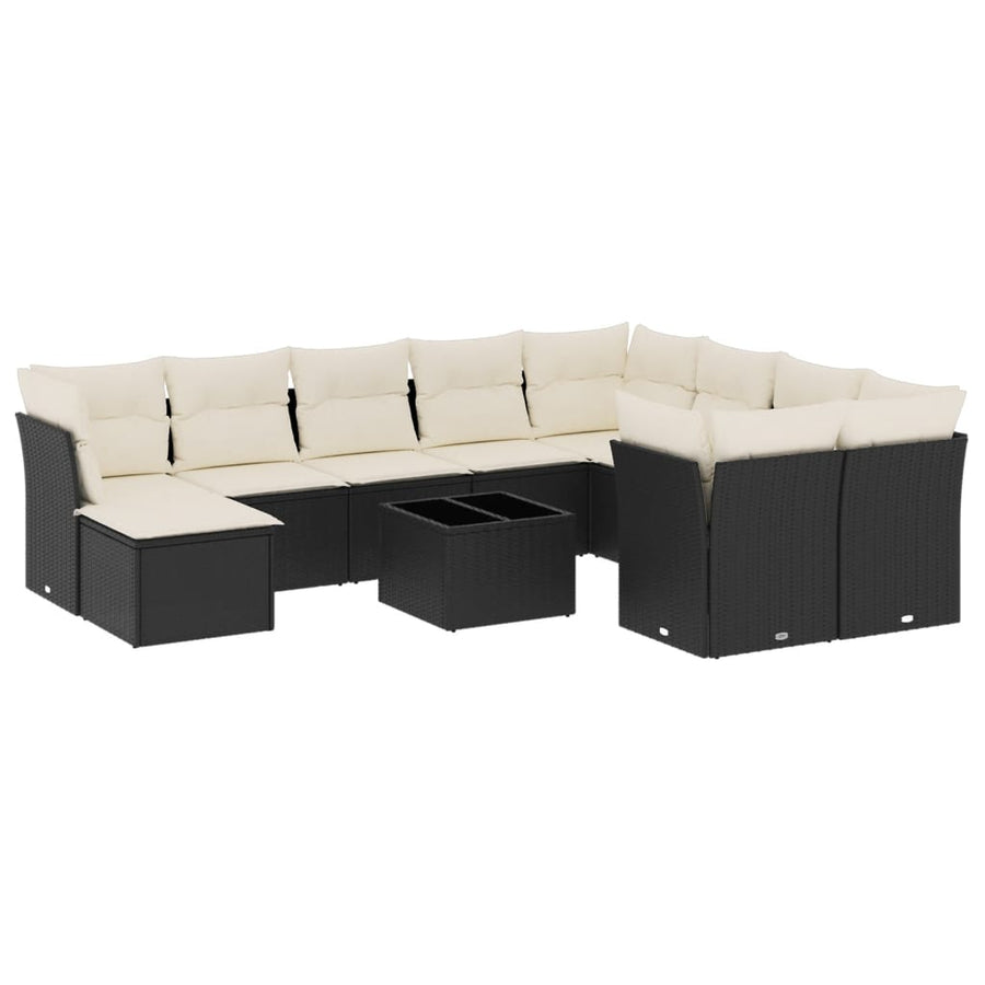 11-Delige Loungeset Met Kussens Poly Rattan Zwart