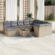 Tuinset 11-delig poly rattan beige met kussens