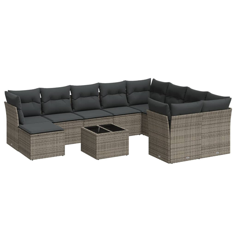 11-Delige Loungeset Met Kussens Poly Rattan Grijs