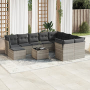 Loungeset 11-delig poly rattan lichtgrijs