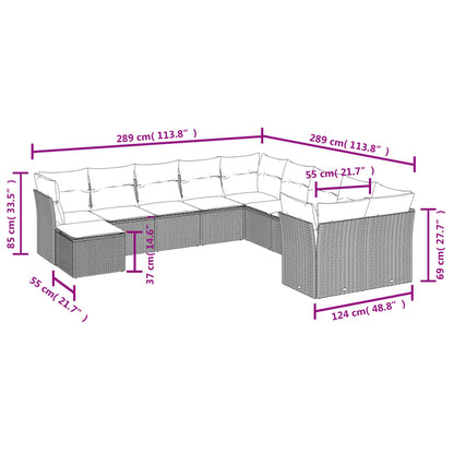 11-Delige Loungeset Met Kussens Poly Rattan Zwart