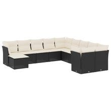 11-delige Loungeset met kussens poly rattan zwart Zwart en crème