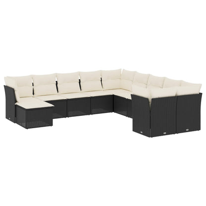 11-delige Loungeset met kussens poly rattan zwart Zwart en crème