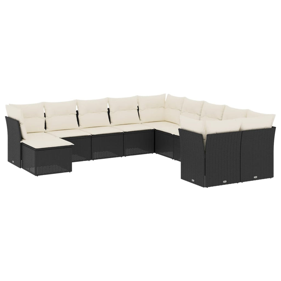 11-delige Loungeset met kussens poly rattan zwart Zwart en crème
