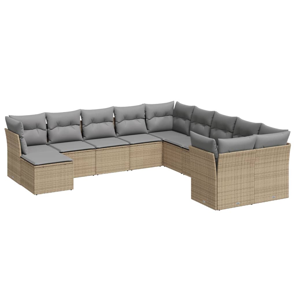 11-Delige Tuinset Met Kussens Poly Rattan Beige