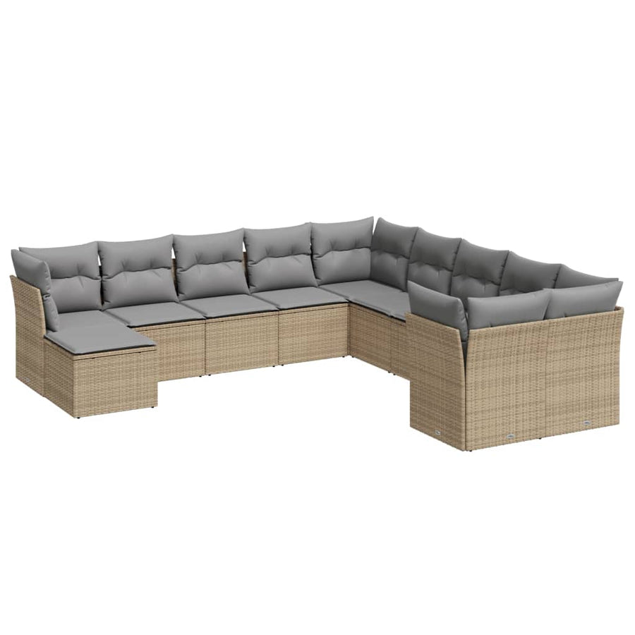 11-Delige Tuinset Met Kussens Poly Rattan Beige