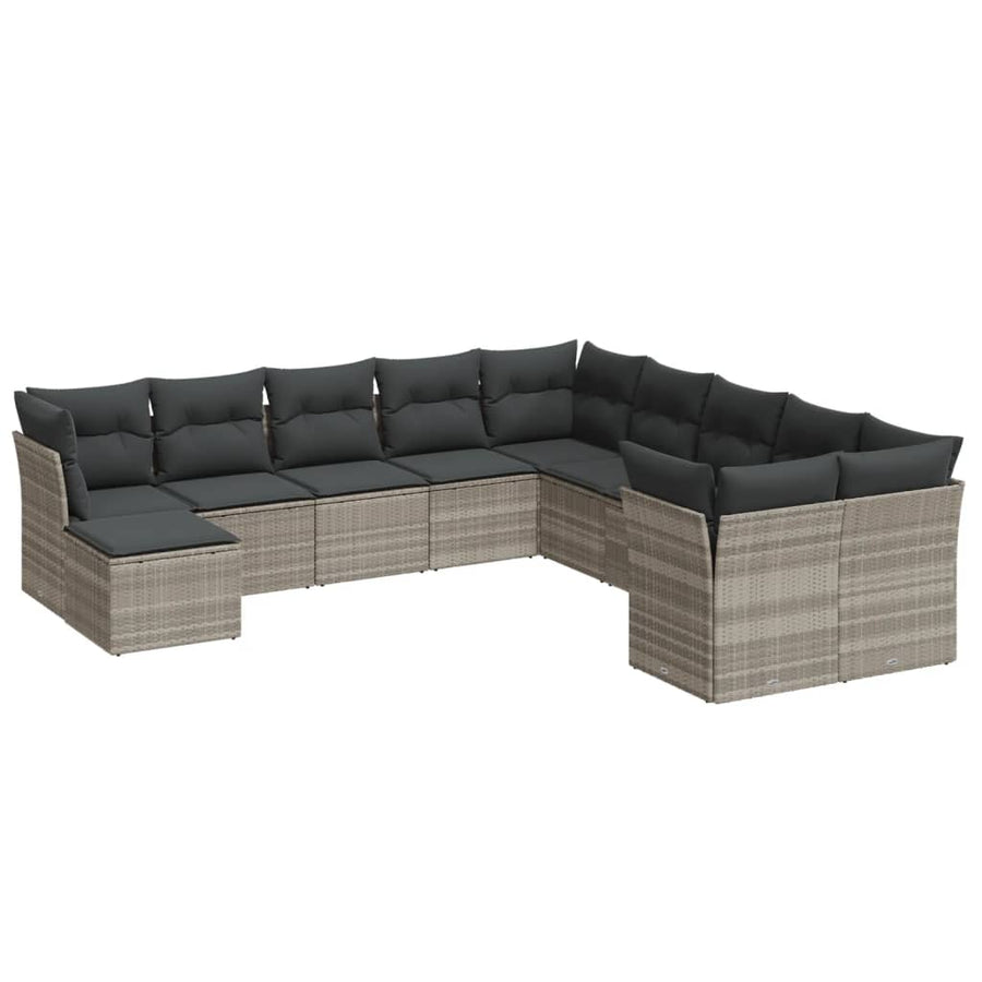 11-delige Loungeset met kussens poly rattan lichtgrijs