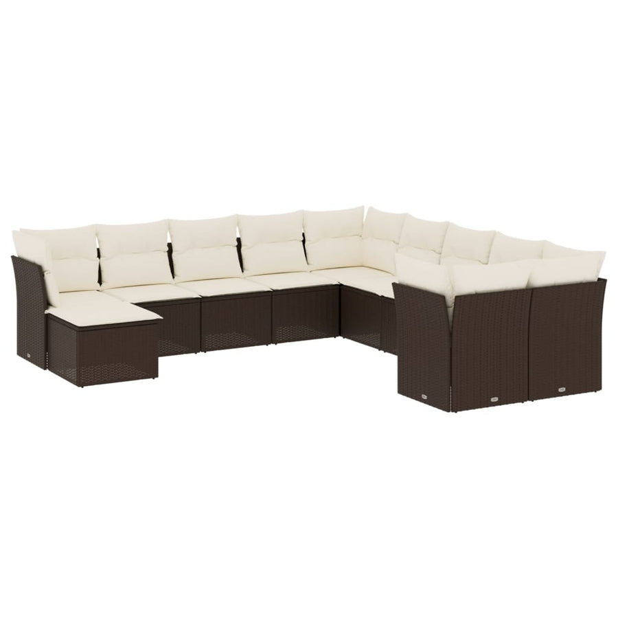 11-delige Loungeset met kussens poly rattan bruin Bruin en crème