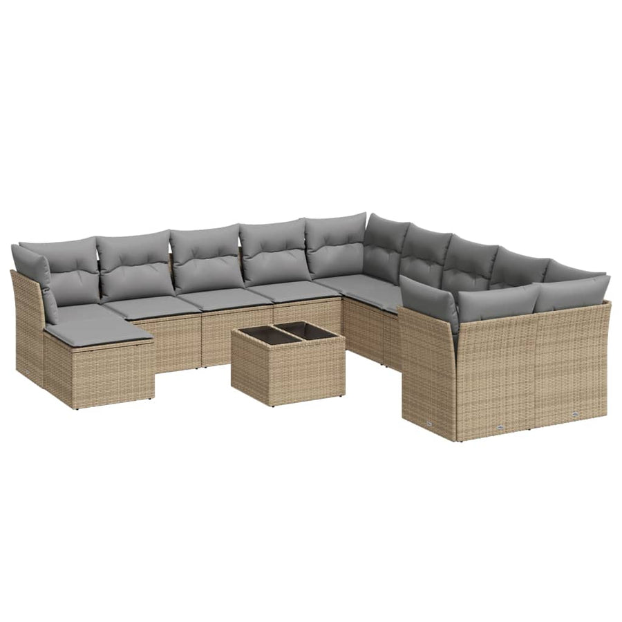12-Delige Loungeset Met Kussens Poly Rattan Beige