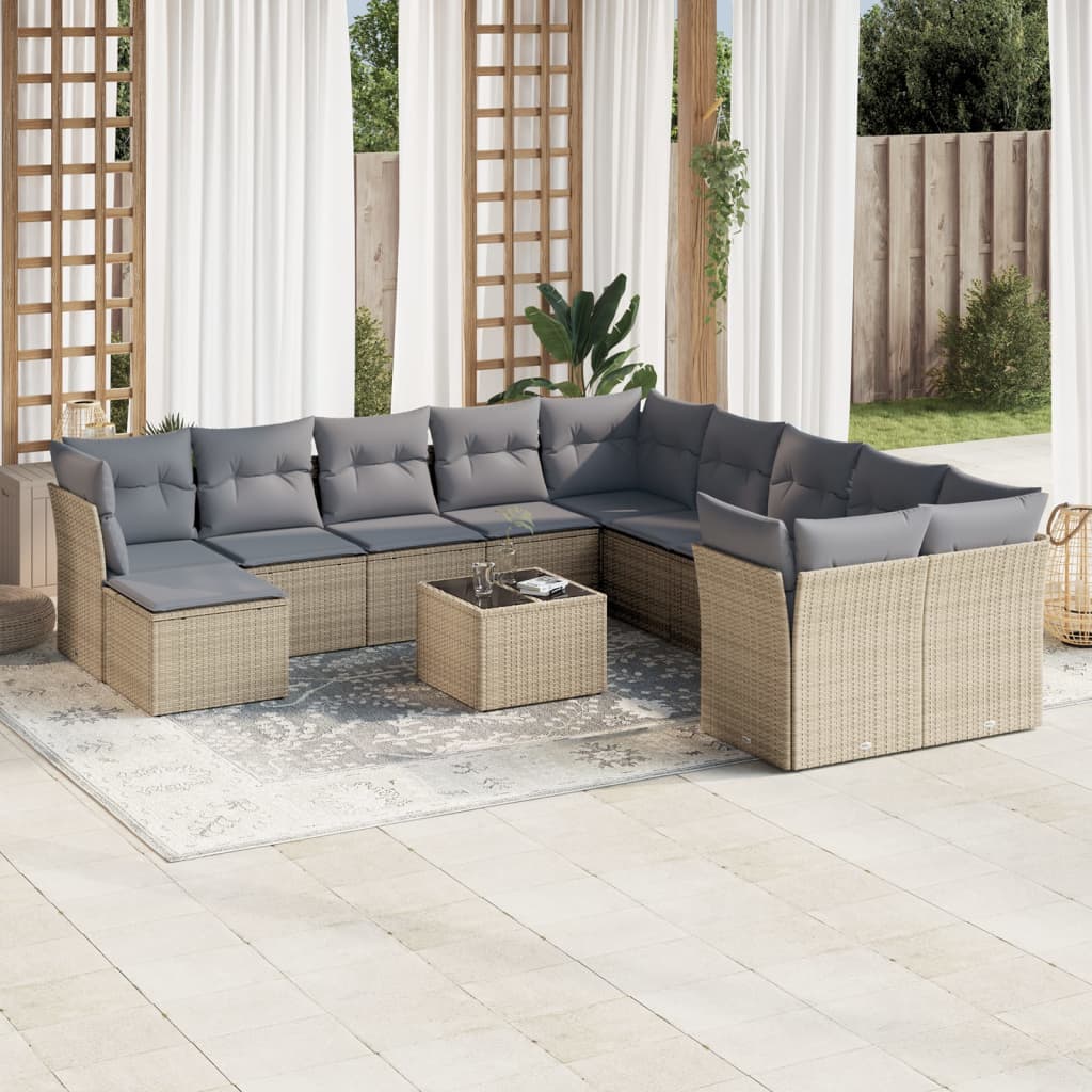 12-Delige Loungeset Met Kussens Poly Rattan Beige