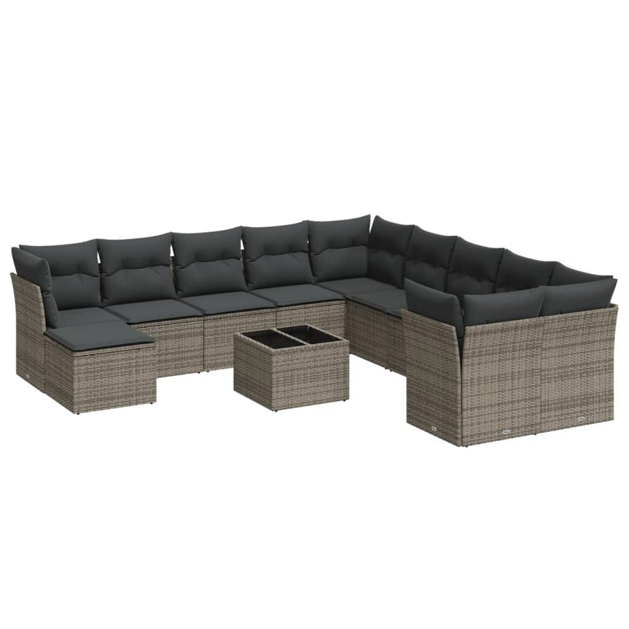 12-Delige Loungeset Met Kussens Poly Rattan Grijs