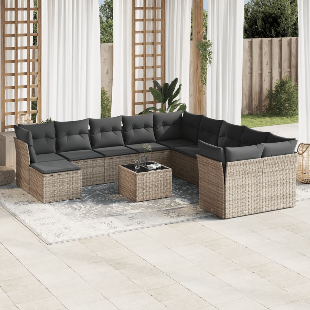 12-Delige Loungeset Met Kussens Poly Rattan Grijs