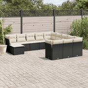 12-piece lounge set with cushions poly rattan black