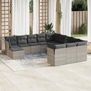 Loungeset 12-delig poly rattan lichtgrijs