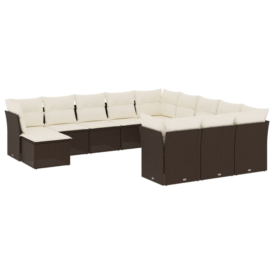 12-delige Loungeset met kussens poly rattan bruin Bruin en crème