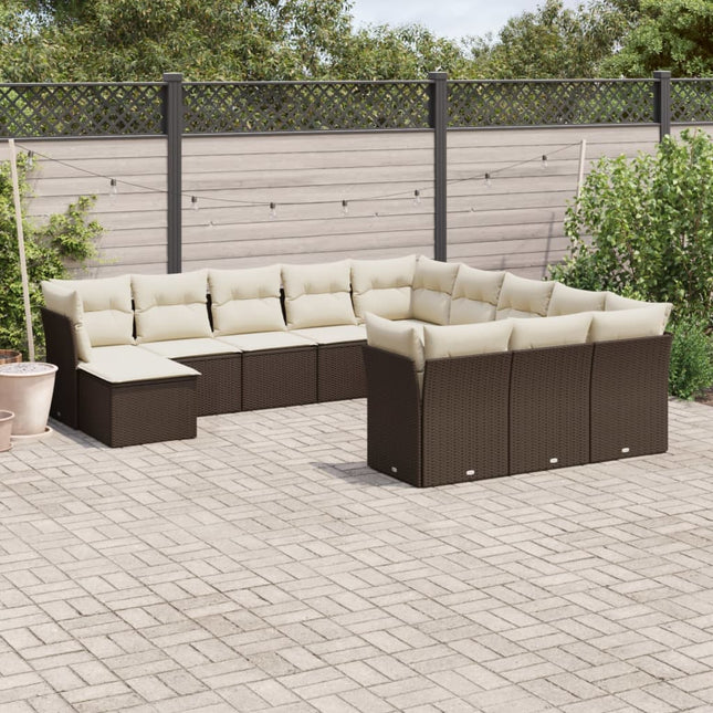 12-delige Loungeset met kussens poly rattan bruin Bruin en crème