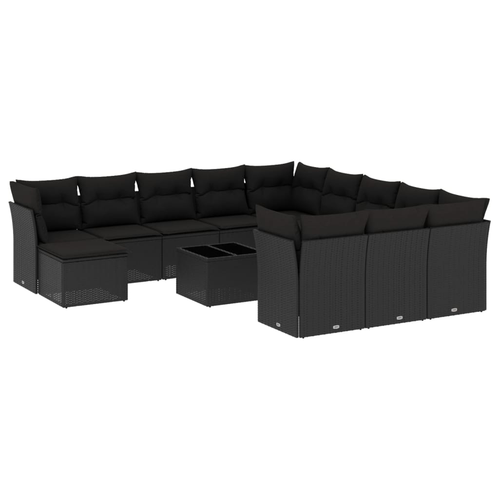 13-Delige Loungeset Met Kussens Poly Rattan Zwart
